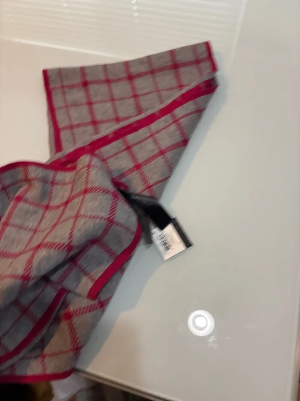 Coach Red and Gray Windowpane Wool Scarf - Picture 9 of 12